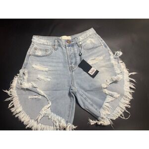 One Teaspoon‎ NWT Frankies Denim Shorts Distressed Frayed Blue Size 23 MSRP $120